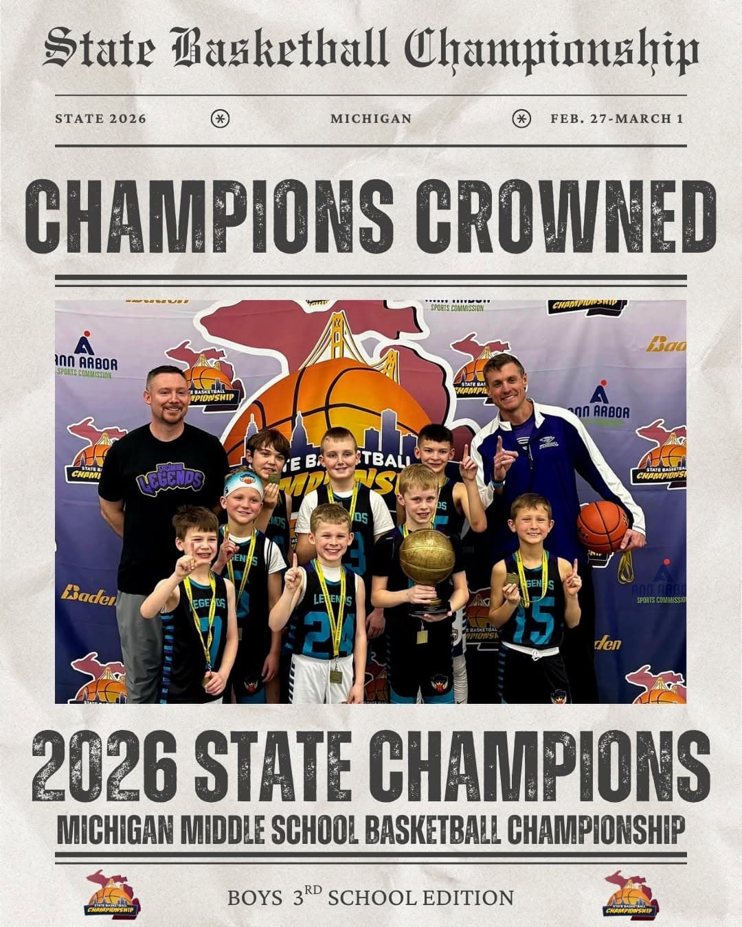 2026 Michigan Middle School Basketball Championship — Legends 3rd grade boys crowned State Champions